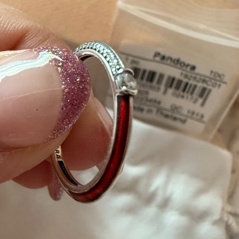 **SOLD** NWT Pandora Sterling Silver Pave & Red Dual Ring